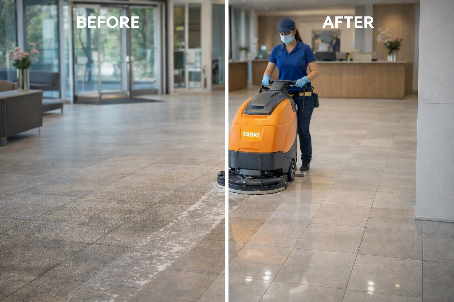 Grindų giluminio valymo rezultatas prieš ir po